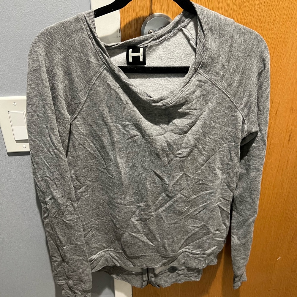 Grey Sweater with back zipper.